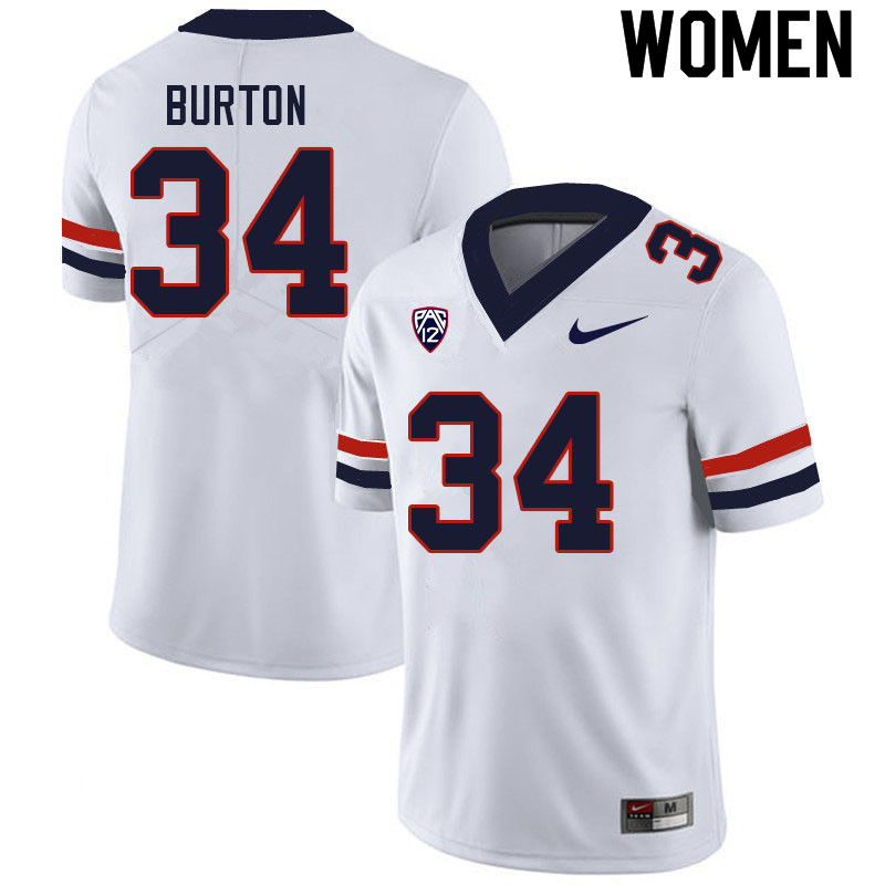 Women #34 John Burton Arizona Wildcats College Football Jerseys Sale-White - Click Image to Close
